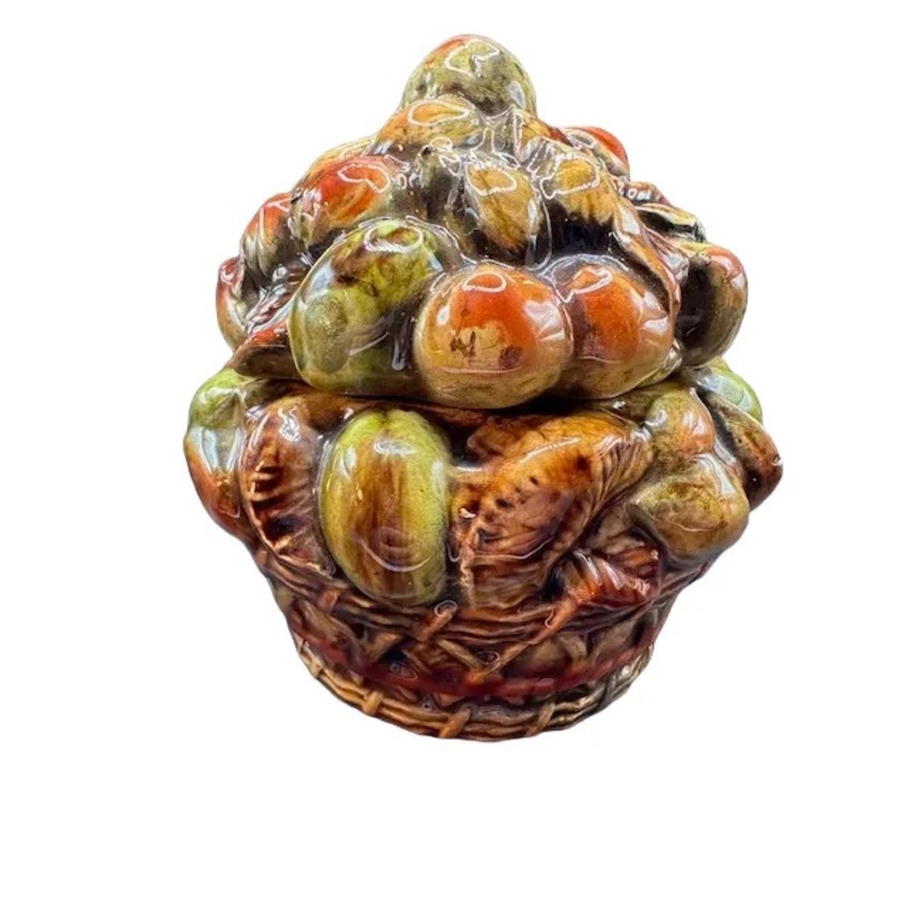 Vintage 70s Marco E3216‎ Glossy Ceramic Walnut Candy Nut Cookie Dish LID